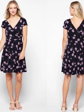 Kaileigh Black Dress with Pink Floral Print